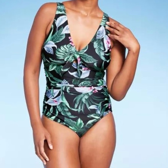 Kona Sol Green and Pink Tropical One Piece Swimsuit - Picture 6 of 6